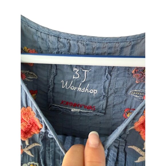 Johnny Was Womens Caftan One Size  Blue Cotton Embroidered Round Neck Boho - Picture 6 of 11